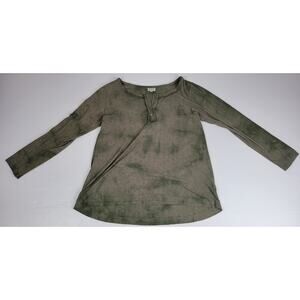 POL Medium Henley‎ Army Green Brown Tie Dye Stretched Ribbed Long Sleeve Shirt